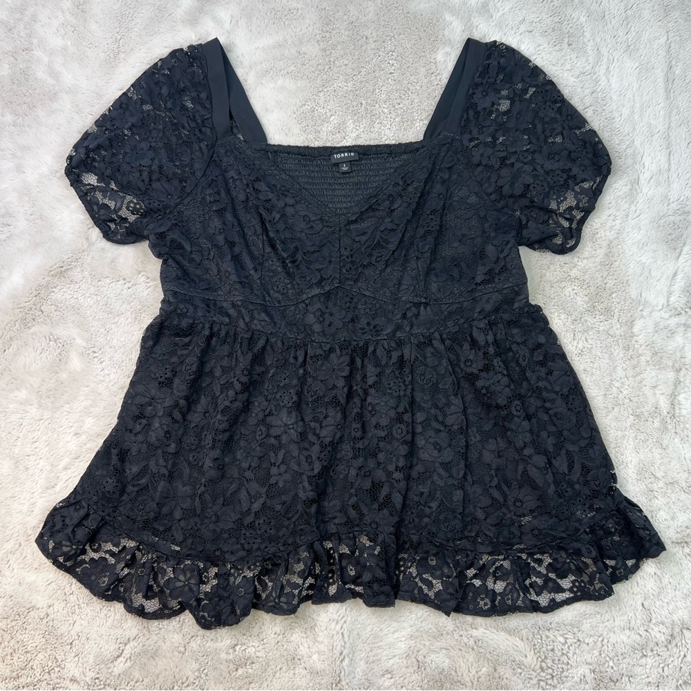 Torrid Babydoll Lace Puff Sleeve Top Sweetheart Neckline Plus Size 1 Stretch - Picture 3 of 13